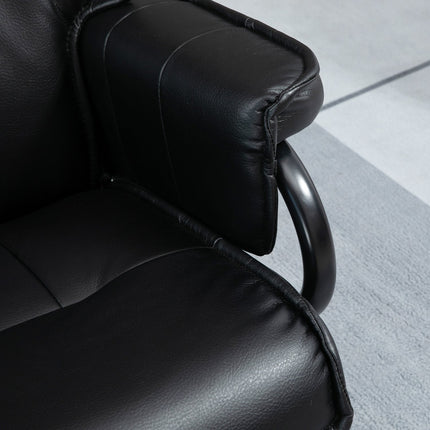 Reclining swivel armchair with stool, artificial leather, black