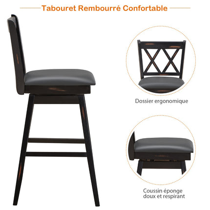 Swivel Bar Stools Set Of 2, Rubberwood, PVC Seat