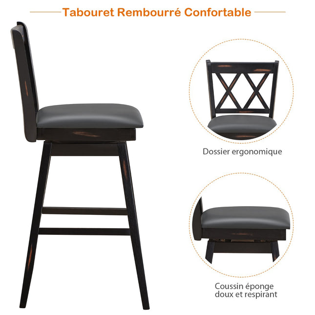 Swivel Bar Stools Set Of 2, Rubberwood, PVC Seat