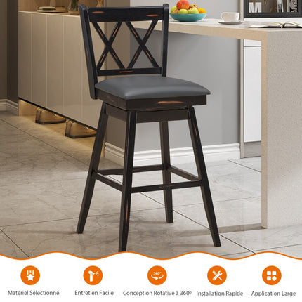 Swivel Bar Stools Set Of 2, Rubberwood, PVC Seat