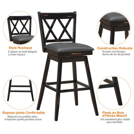 Swivel Bar Stools Set Of 2, Rubberwood, PVC Seat