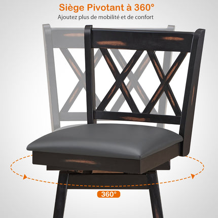 Swivel Bar Stools Set Of 2, Rubberwood, PVC Seat