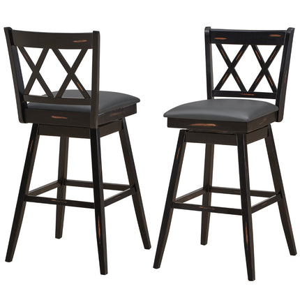 Swivel Bar Stools Set Of 2, Rubberwood, PVC Seat