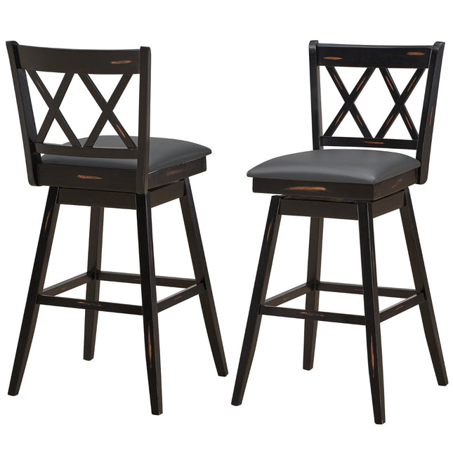 Swivel Bar Stools Set Of 2, Rubberwood, PVC Seat
