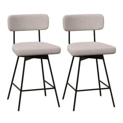Swivel Bar Stools, Set of 2, Beige, Linen Upholstery