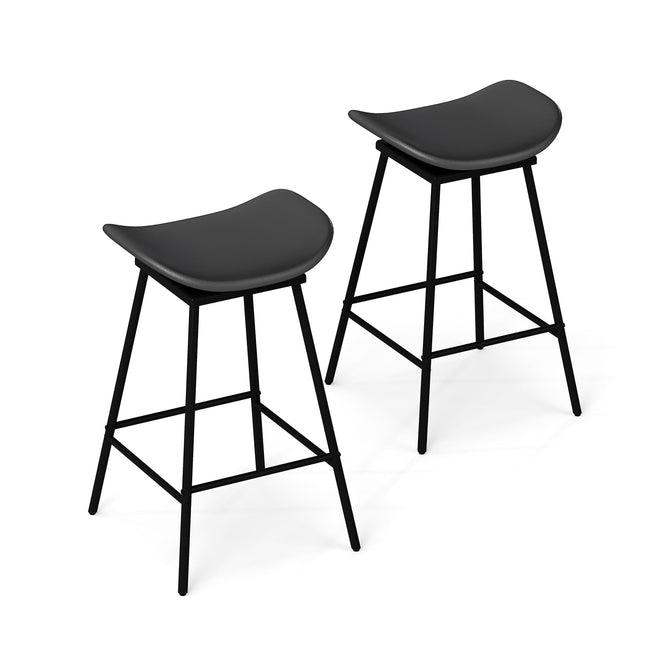 Swivel Bar Stools Set of 2, Black Faux Leather, 360 Rotation