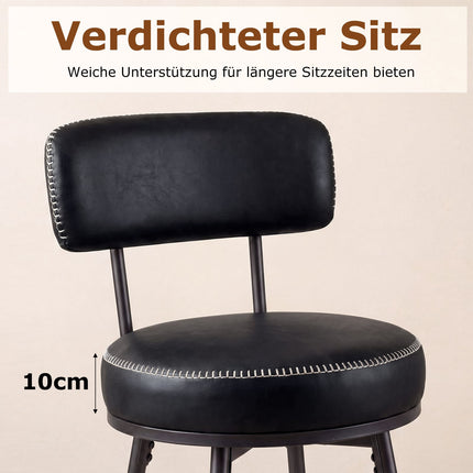 Swivel Bar Stools Set of 2, Black Faux Leather, 360 Rotation