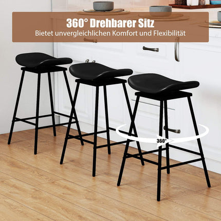 Swivel Bar Stools Set of 2, Black Faux Leather, 360 Rotation