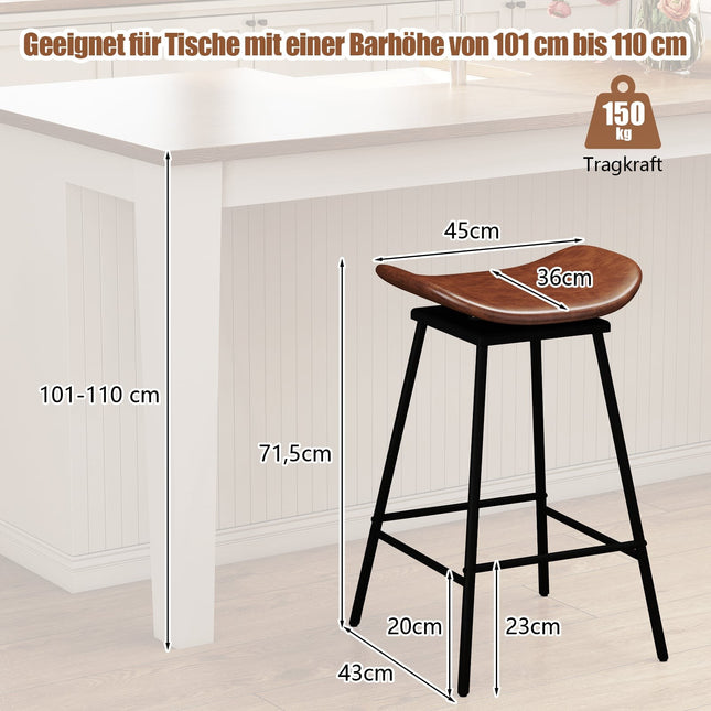 Swivel Bar Stools Set of 2, Brown Faux Leather, 360 Rotation