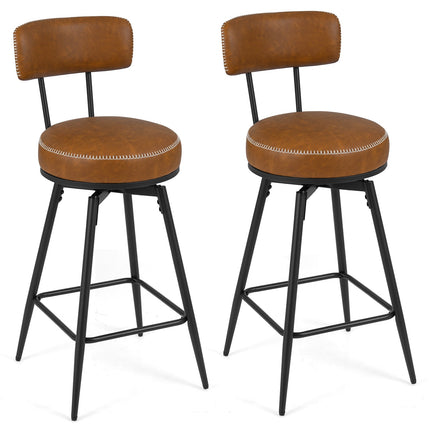 Swivel Bar Stools Set of 2, Faux Leather, Brown, 360 Rotation