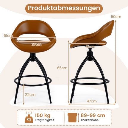 Swivel Bar Stools Set of 2, Padded Faux Leather, 360 Rotation
