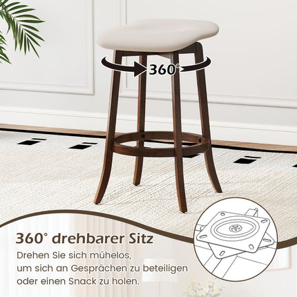 Swivel Bar Stools, Set of 2, Padded Seats, Brown