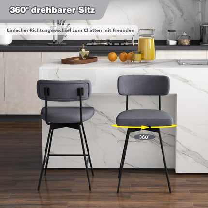 Swivel Bar Stools Set of 2, Padded with Backrest & Footrest, Gray