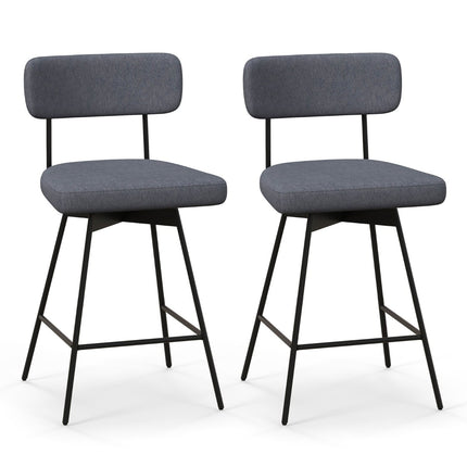 Swivel Bar Stools Set of 2, Padded with Backrest & Footrest, Gray