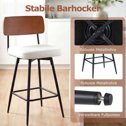 Swivel Bar Stools Set of 2, White Faux Leather, Ergonomic
