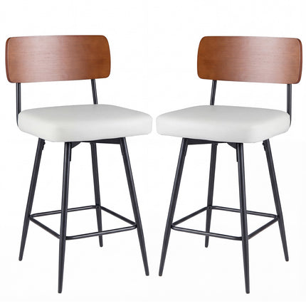 Swivel Bar Stools Set of 2, White Faux Leather, Ergonomic