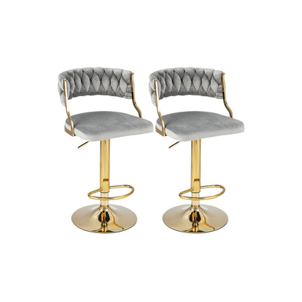 Swivel Bar Stools Set of 2, Woven Back, Gray Gold, 24-32 Inch