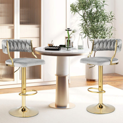 Swivel Bar Stools Set of 2, Woven Back, Gray Gold, 24-32 Inch