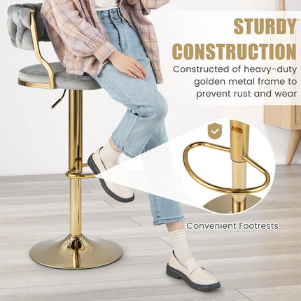 Swivel Bar Stools Set of 2, Woven Back, Gray Gold, 24-32 Inch