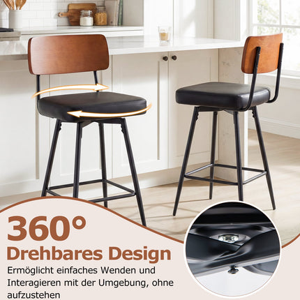 Swivel Bar Stools Set of 2 with Padded Backrest, Black