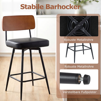 Swivel Bar Stools Set of 2 with Padded Backrest, Black