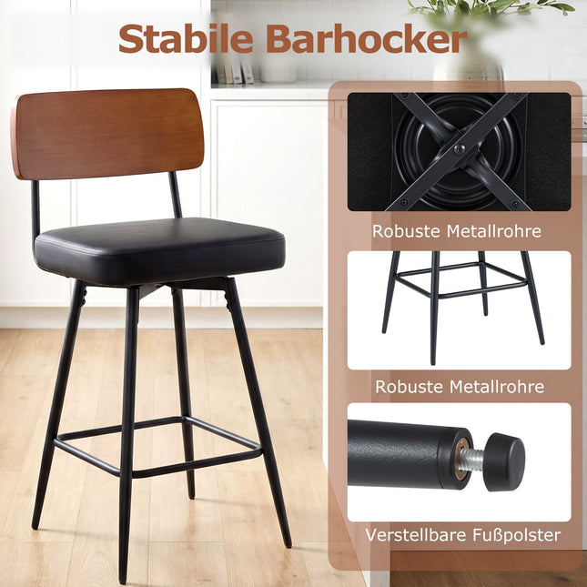 Swivel Bar Stools Set of 2 with Padded Backrest, Black