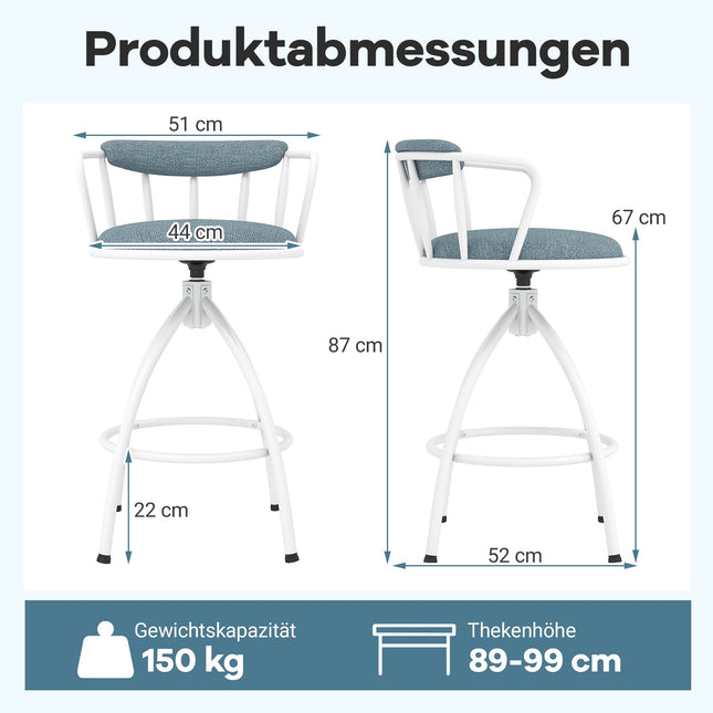 Swivel Bar Stools with Backrest & Footrest, Set of 2