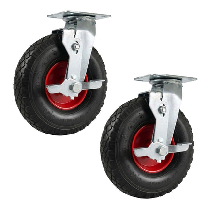 Swivel Castor Set with Brake, Pneumatic Tyres, 2-Pack
