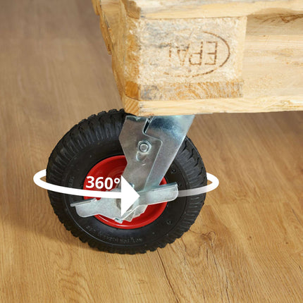 Swivel Castor Set with Brake, Pneumatic Tyres, 2-Pack