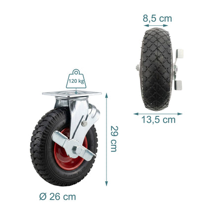 Swivel Castor Set with Brake, Pneumatic Tyres, 2-Pack