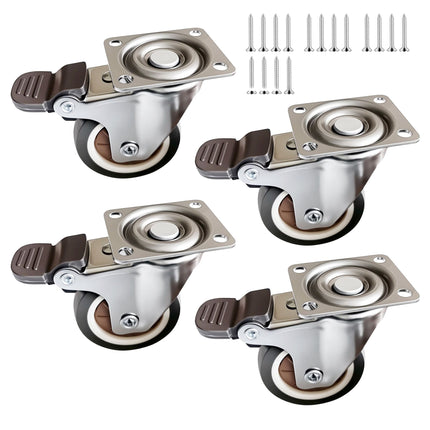 Swivel Castors With Brakes, 4-Pack, Non-Marking Rubber