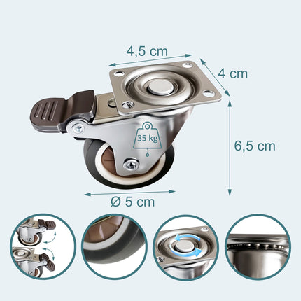 Swivel Castors With Brakes, 4-Pack, Non-Marking Rubber
