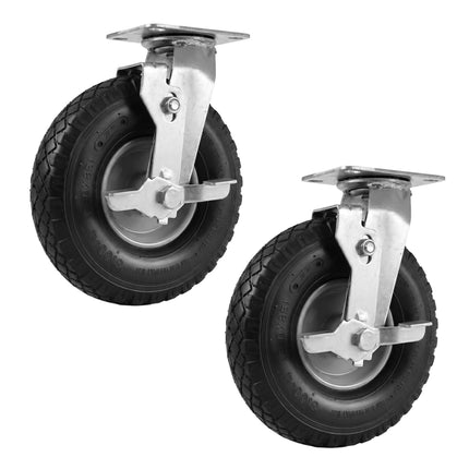 Swivel Castors with Brake, Pneumatic Tyres, Set of 2