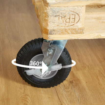 Swivel Castors with Brake, Pneumatic Tyres, Set of 2
