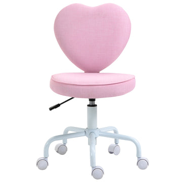 Pink Heart Swivel Chair, adjustable height, linen fabric