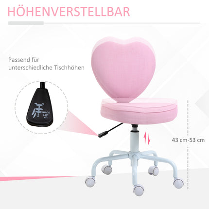 Pink Heart Swivel Chair, adjustable height, linen fabric