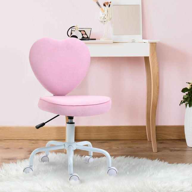 Pink Heart Swivel Chair, adjustable height, linen fabric