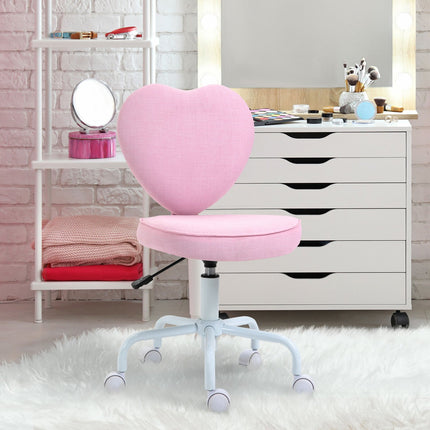 Pink Heart Swivel Chair, adjustable height, linen fabric