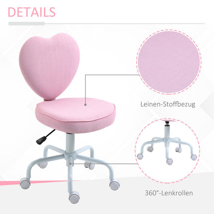 Pink Heart Swivel Chair, adjustable height, linen fabric