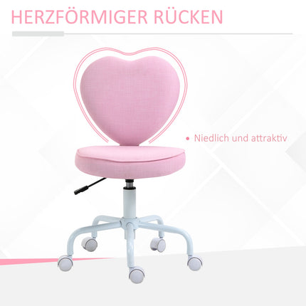 Pink Heart Swivel Chair, adjustable height, linen fabric