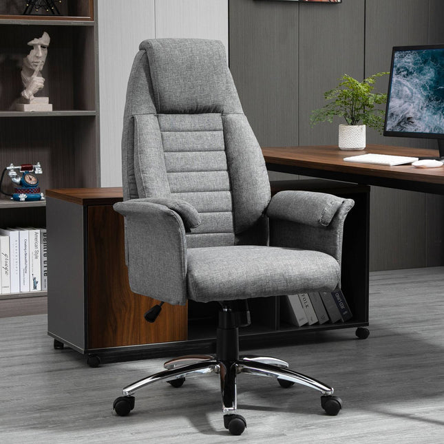 Height-adjustable gray office chair, fabric & metal