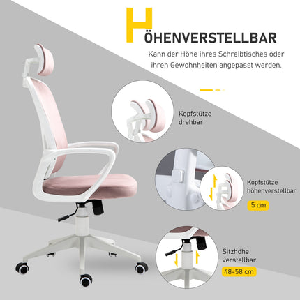Ergonomic office chair, height adjustable, pink 63X64X118-128cm