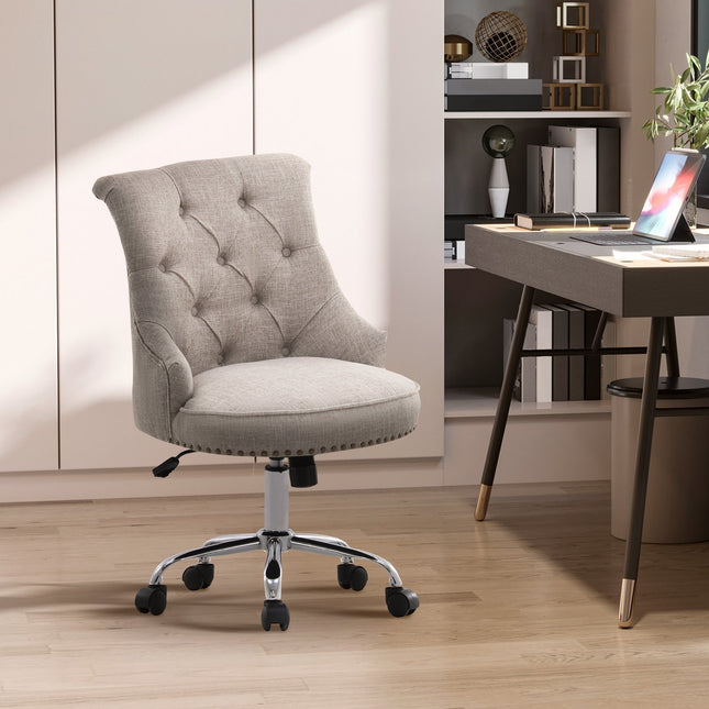 Executive Swivel Chair in light gray linen, adjustable in height