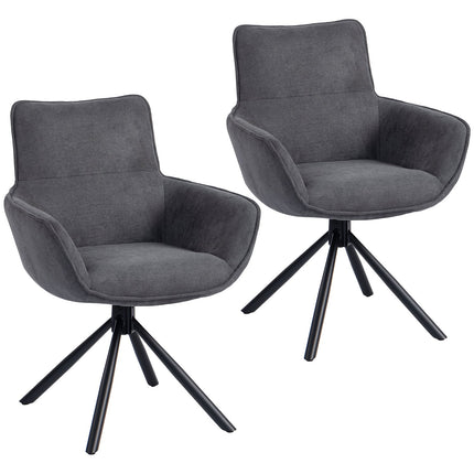 Swivel Dining Chairs Set of 2, Padded, Armrests, Dark Grey