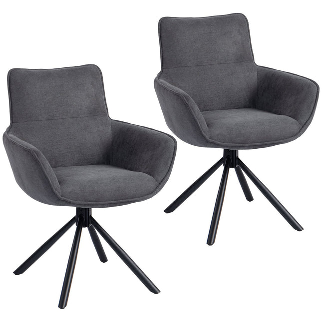 Swivel Dining Chairs Set of 2, Padded, Armrests, Dark Grey