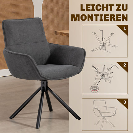 Swivel Dining Chairs Set of 2, Padded, Armrests, Dark Grey