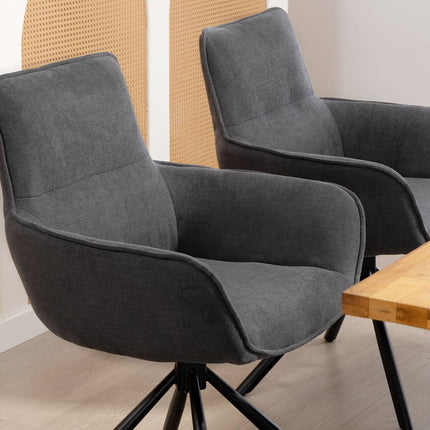 Swivel Dining Chairs Set of 2, Padded, Armrests, Dark Grey