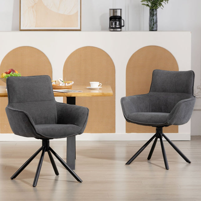 Swivel Dining Chairs Set of 2, Padded, Armrests, Dark Grey
