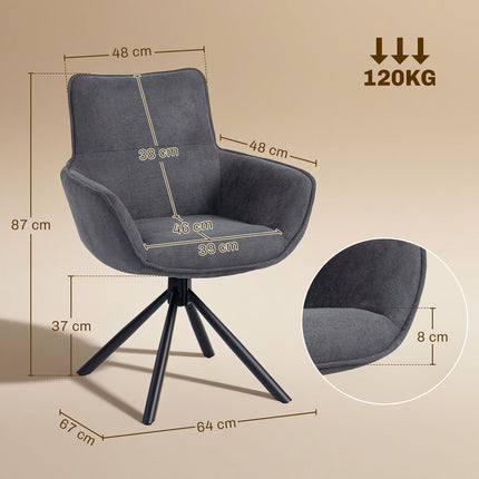 Swivel Dining Chairs Set of 2, Padded, Armrests, Dark Grey
