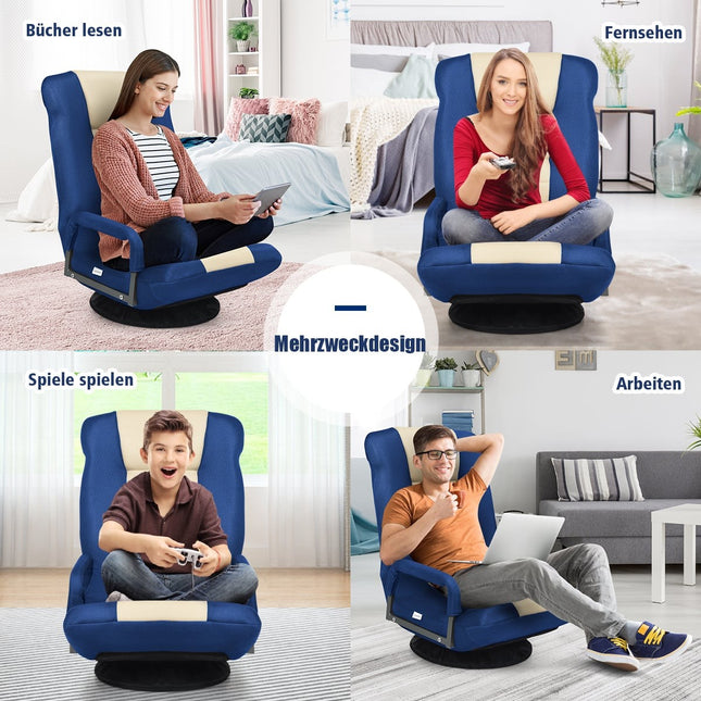 Draaibare vloerstoel, verstelbare rugleuning, blauw